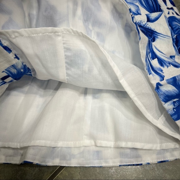 Caroline Constas white blue linen blend Garden tile Farm mini dress Sz 6 Party - Picture 9 of 15